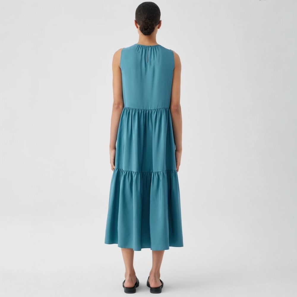Eileen Fisher Silk Sleeveless Tiered Maxi Dress Teal Blue Size Xl‎ - Picture 3 of 13
